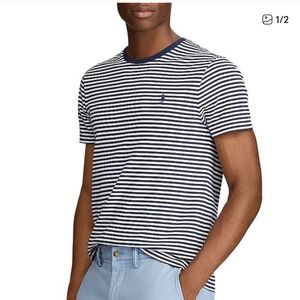 Polo by Ralph Lauren Navy and White Striped Tee - 100% Cotton